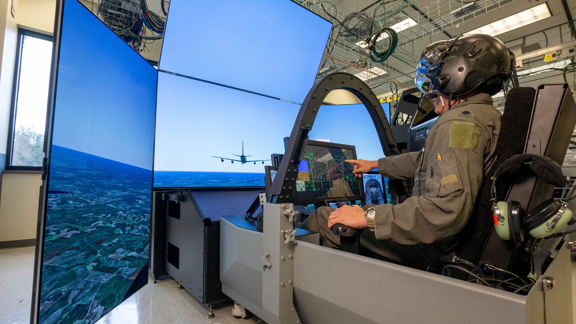 f-35 pilot in a simulator