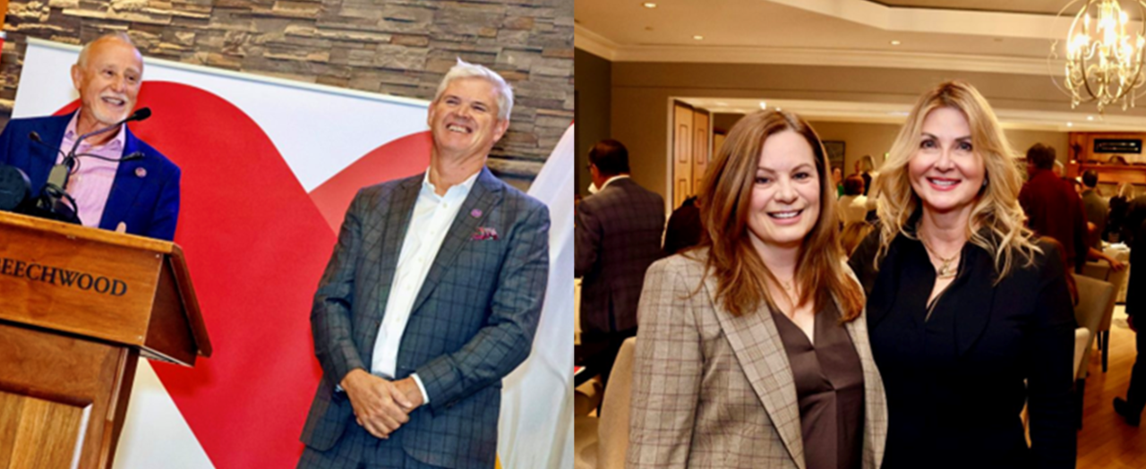 Micheal Burch and John Jarvis, co-chairs of the Perley Health Foundation’s Answering the Call campaign, second image: Lockheed Martin Canada CEO Lorraine Ben with fellow campaign donor Françoise Gagnon, retired CEO of ADGA Group, at Perley Health Foundation’s Answering the Call celebration held at the Beechwood National Memorial Centre