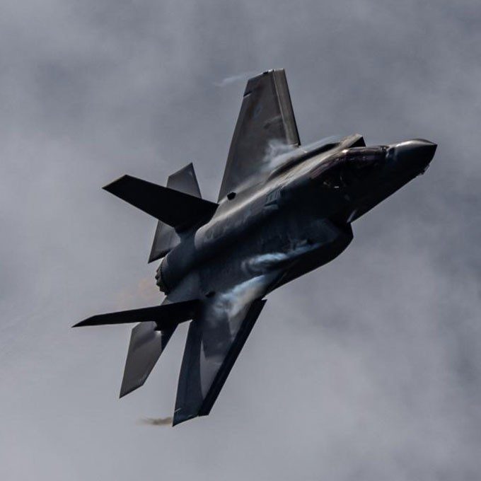 Close up of the F-35A Demo, mid-flight