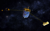 Lunar Prospector spacecraft against a deep space starfield