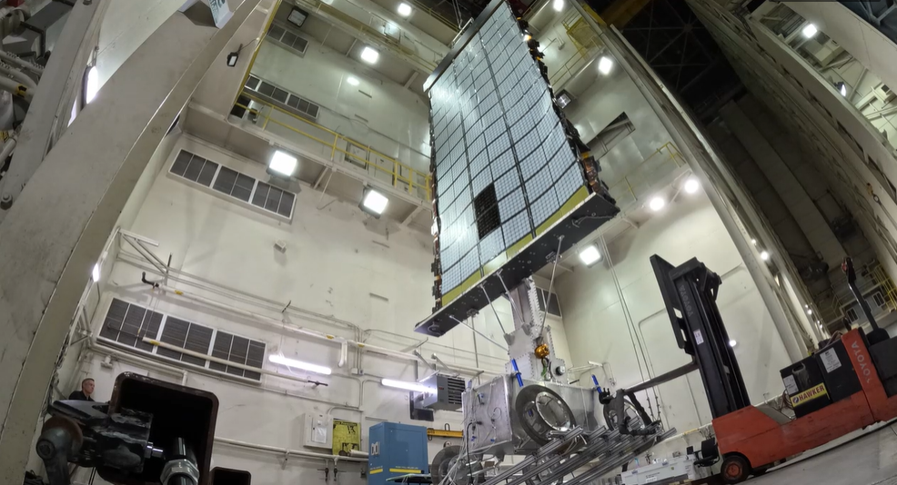 Photo of Vertical Solar Array Technology (VSAT) being tested in a Lockheed Martin high bay.