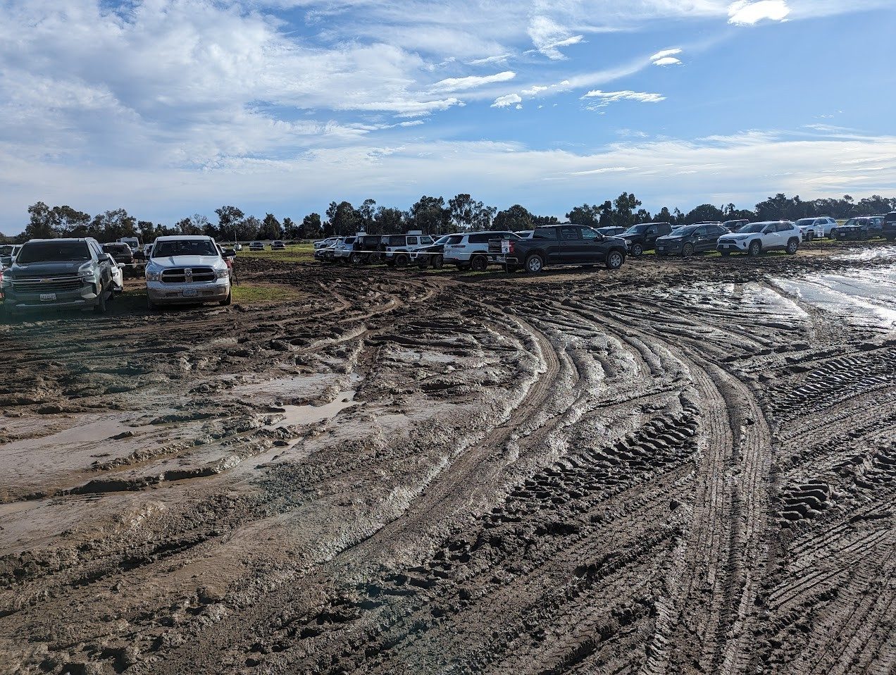 A boggy car park at the Tomato Patch